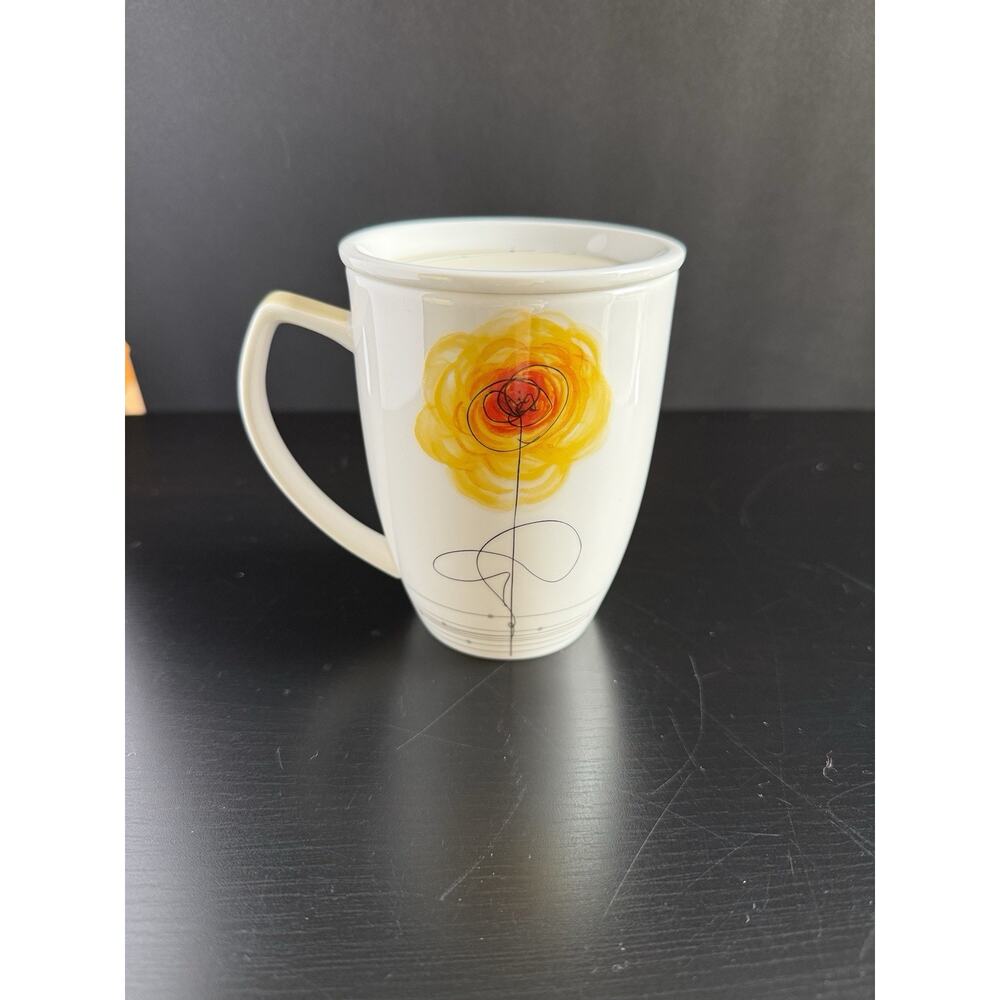 Hankook Lamour Yellow Mug w/ Coaster Saucer Korea Floral Coffee Cup